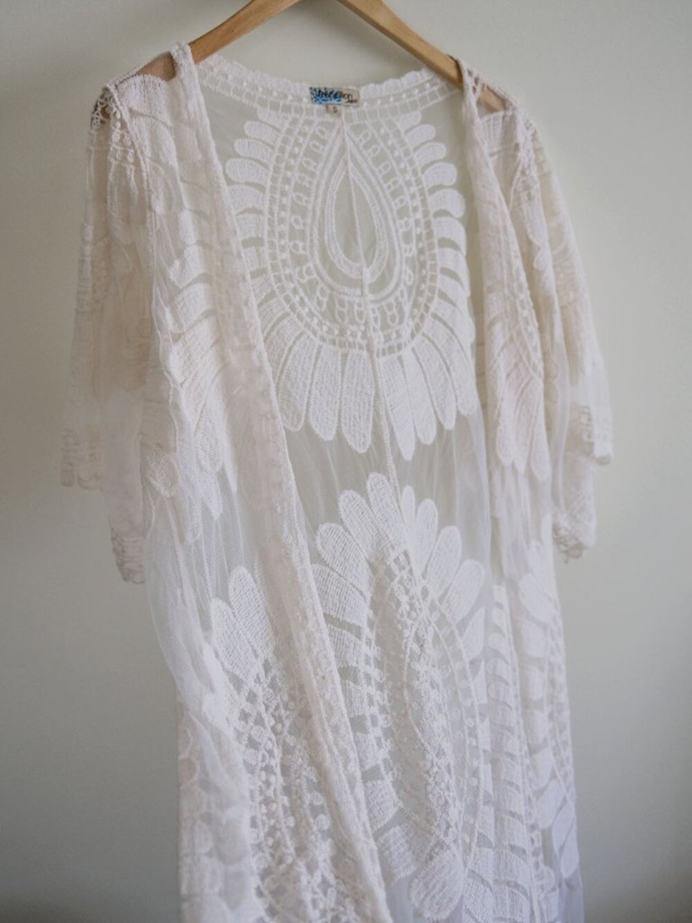 Rebellion Again Ivory Boho Kimono Lace Crochet Cardigan Beach Covering Size S